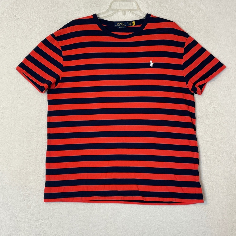 Polo Ralph Lauren Mens Classic Fit Striped T-Shirt Red Navy Blue Medium M